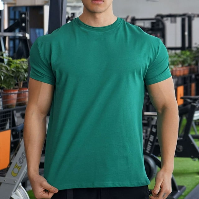 pstuiky Camisa de manga corta para hombre, Blusas casuales de verano para hombre, de manga corta, color liso, con cuello redondo y para fitness ropa de hombre xxxl