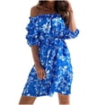 thumbnail image 1 of Jusqu'à 65 % de Réduction! Robes de Mode d'Été pour Femmes 2024 Grande Taille Décontractée Bandage Taille Imprimée Manches Courtes Épaules Dénudées, 1 of 8