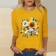 thumbnail image 2 of Crgrtght Women Floral Round Neck 3/4 Sleeve Casual Boho Loose Tops T-Shirt Bee Print Summer Party Pullover, Yellow XXL, 2 of 5