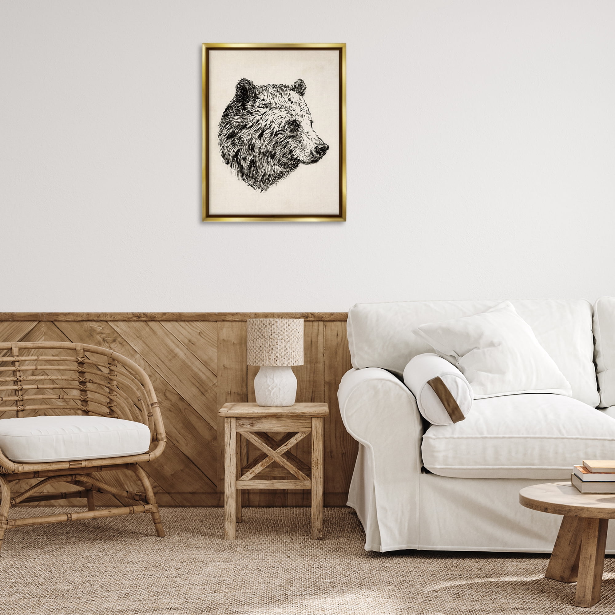 Stupell Industries Rustic Bear Drawing Animals & Insects Drawing Gold Floater Framed Canvas Art Print Wall Art, 25 x 31