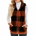 thumbnail image 2 of UQJfacai Womens Fleece Sherpa Vest Fall Winter Sleeveless Hooded Fuzzy Fluffy Checkered Plaid Vests Zip Up Jacket Coat with Pockets, 2 of 5