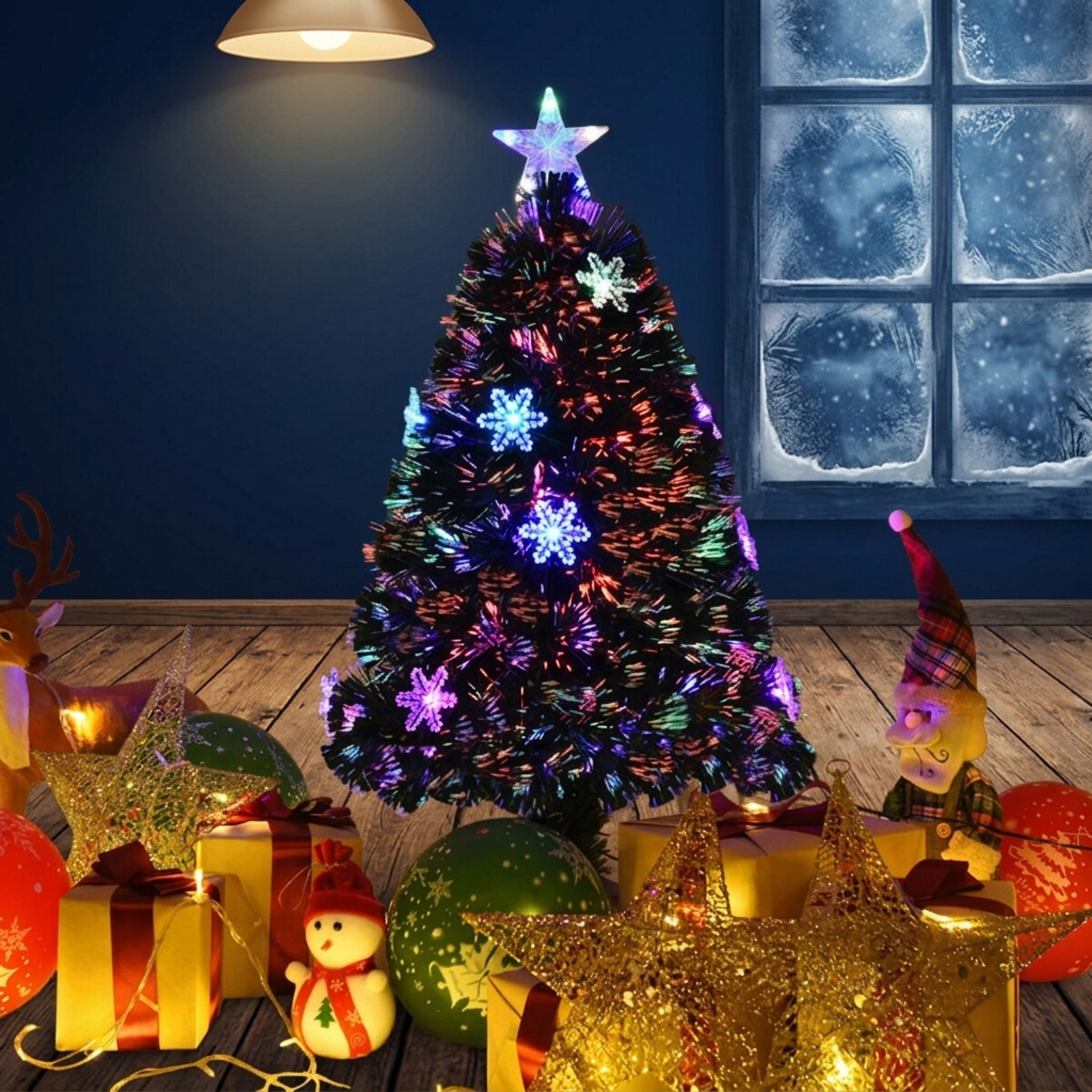 RUIE, 3 ft, Artificial Christmas Tree, with 21 LED Lights, 170 Branch Tips, Green Holiday Xmas Tree for Indoor Home Office Decoration