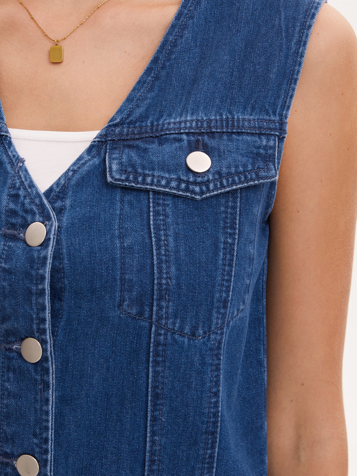 DARING DIVA Women's V Neck Button Up Sleeveless Cropped Denim Vest M Dark Blue