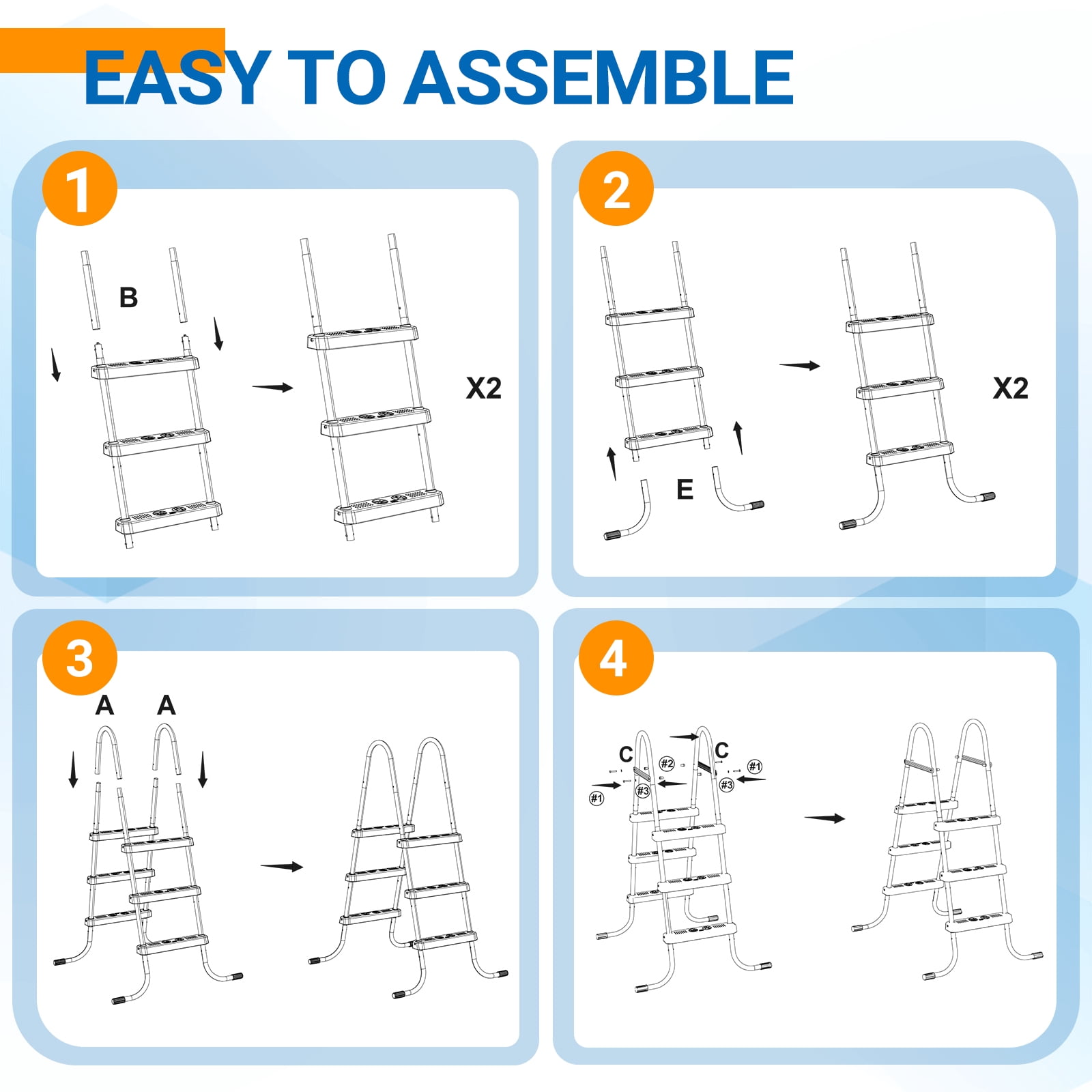 Ktaxon 3-Step 43" Steel Above Ground Pool Ladder, Heavy Duty Non-Slip, White Frame & Blue Steps