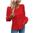 thumbnail image 2 of JMKQLZ Women's Casual Solid Color Lace Patchwork Long Sleeved Round Neck Top/shirt, Red, Size: 2XL, 2 of 5
