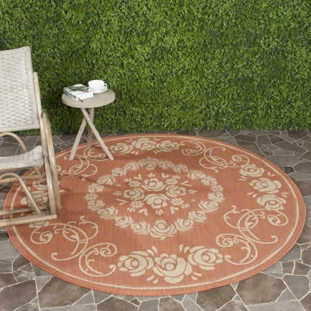 SAFAVIEH Courtyard Elena Traditional Floral Indoor/Outdoor Area Rug, 4' x 5'7", Terracotta/Natural