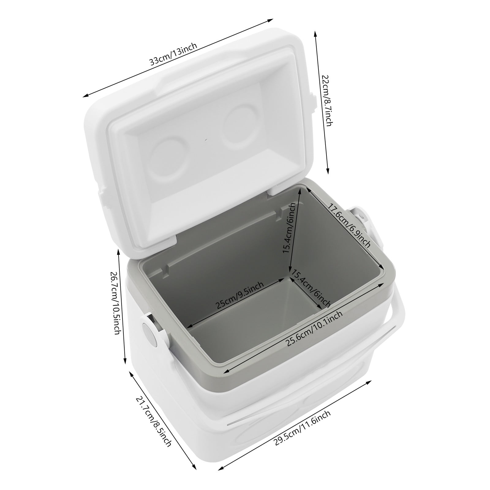 Grey + White 9Qt Insulated Ice Chest Box Portable Ice Chest Hard Cooler Box Lightweight Small Proof Ice Lunch Box with Handle Outdoor Ice Pack for Travel, Camping, Shopping