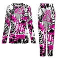 thumbnail image 5 of Black Pink Graffit Pajamas Letter Print Kawaii Pajama Sets Lady 2 Piece Casual Oversized Design Nightwear Gift Idea, 5 of 7