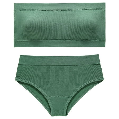 

asdoklhq Summer Fall Sports Bras for Women 2023 Womens Fashion Plus Clearance Women s No-steel Ring Gathering No-marking Breathable Tube Top Underwear Briefs Suit