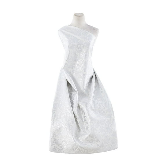 Zelouf Fleur De Scroll Metallic Brocade  , Sewing, DIY, Crafts Fabric by the Yard, Silver, 3 Yard