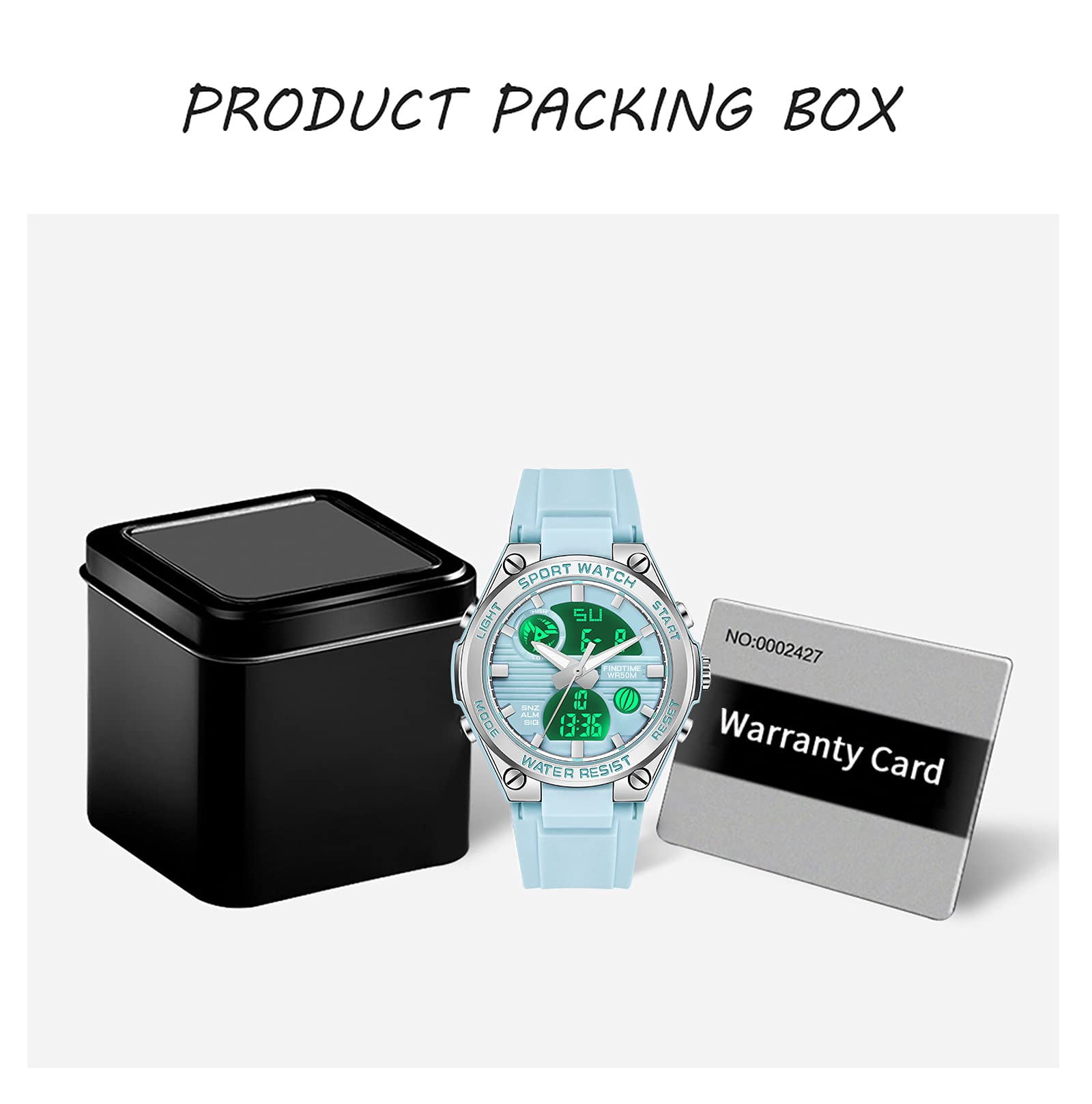 Findtime Ladies Sport Digital Watches Wrist Watch for Women with Waterproof Dual Time Date Luminous Back Light Week Alarm Stopwatch Count Down White Black Blue Green