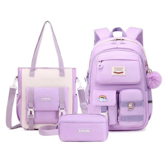 Set de Mochilas MUSEVOS Kawaii para Niñas, Escuela, Morado 43x30x18 cm