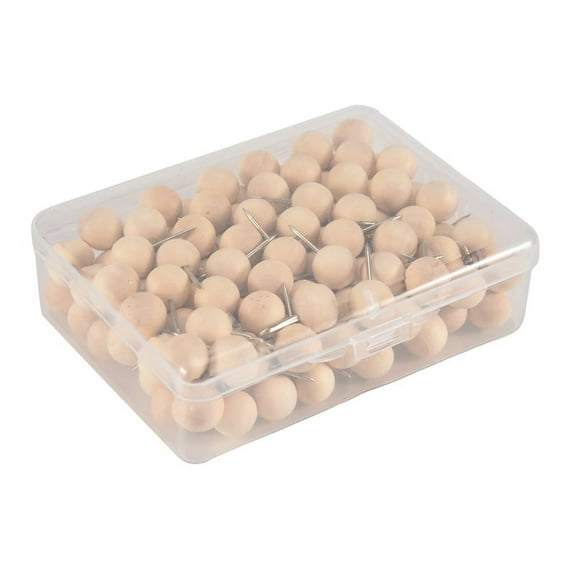 130pcs Round Wood Decorative Push Pins, Head and Steel Needle Point Thumb Tacks for Photos, Maps Cork Boards