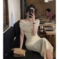 thumbnail image 4 of Vestidos Midi elegantes para mujer, ropa Sexy con hombros descubiertos para fiesta de noche, moda Vintage ajustada coreana, 2023, 4 of 4