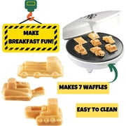 Waffle Wow Construction Trucks Mini Waffle Maker- Make 7 Different Vehicle Shaped Pancakes Feat a Bulldozer Forklift & More- Electric Nonstick Pan Cake Car Waffler Iron w Recipe Guide, Fun Kids Treat