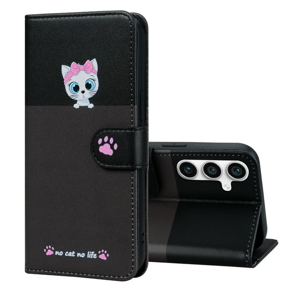 Allytech Wallet Case for Samsung Galaxy S24 with Cute Cartoon Pattern, 3 Card Slots 1 Cash Slot Wrist Strap, Premium PU Leather Stand Magnetic Clasp Shockproof Protective Case, Darkgray