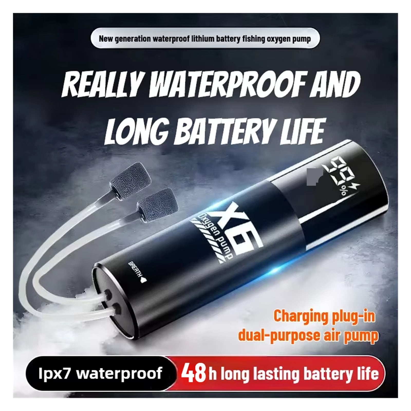 USB Rechargeable Oxygen Pump for Outdoor Fishing,Portable Aerator with 48H Runtime for Night Fishing