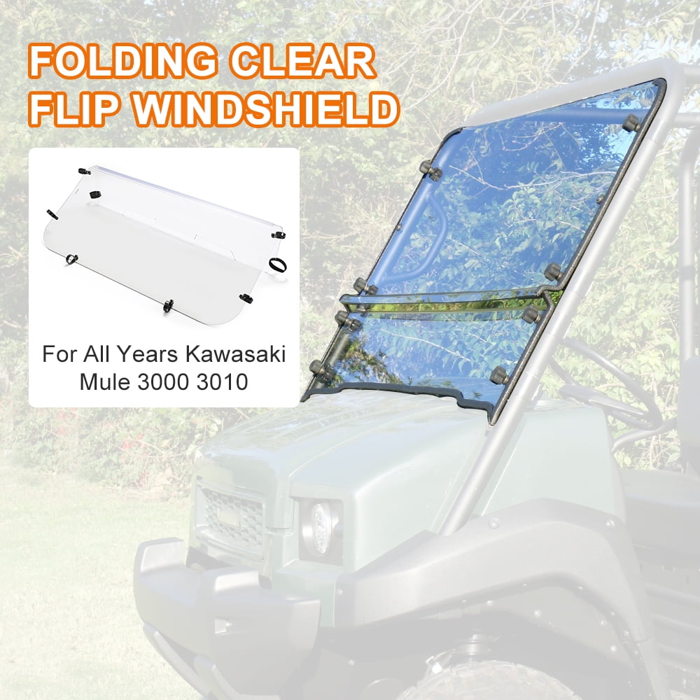 Kojem Folding Windscreen Front Clear Flip Windshield for All Years Kawasaki Mule 3000 3010
