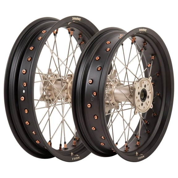 TUSK Impact Supermoto Complete Front and Rear Wheel Set 17 x 3.50 Matte Black Rim/Silver Spoke/Magnesium Hub/Magnesium Nipple for Honda CRF250RX 2019-2025