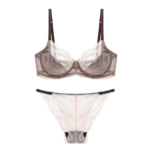 Gibobby Conjunto Lencería Tanga Y Bralette Pantalones cortos de ropa interior de encaje sexy para mujer con conjunto de sujetador transpirable de pecho lateral(Rosa, 85B)