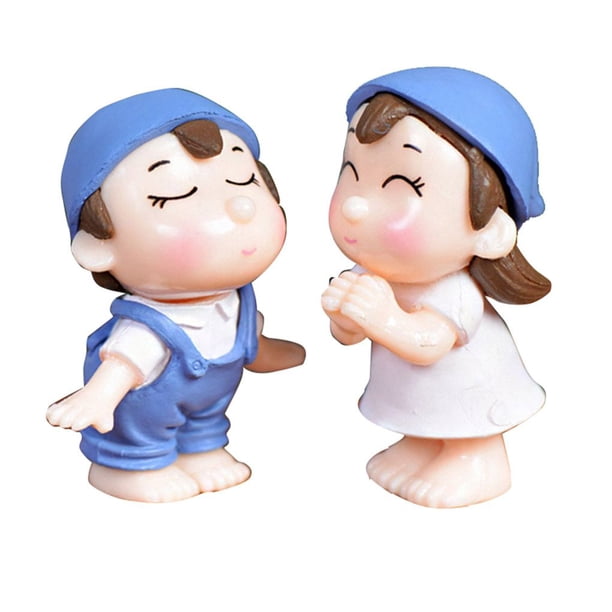 Bewildely Figuras de parejas románticas, adornos en miniatura de jardín de hadas, PVC, lindos amantes de niños y niñas, besos, muñecas de Decoración del hogar