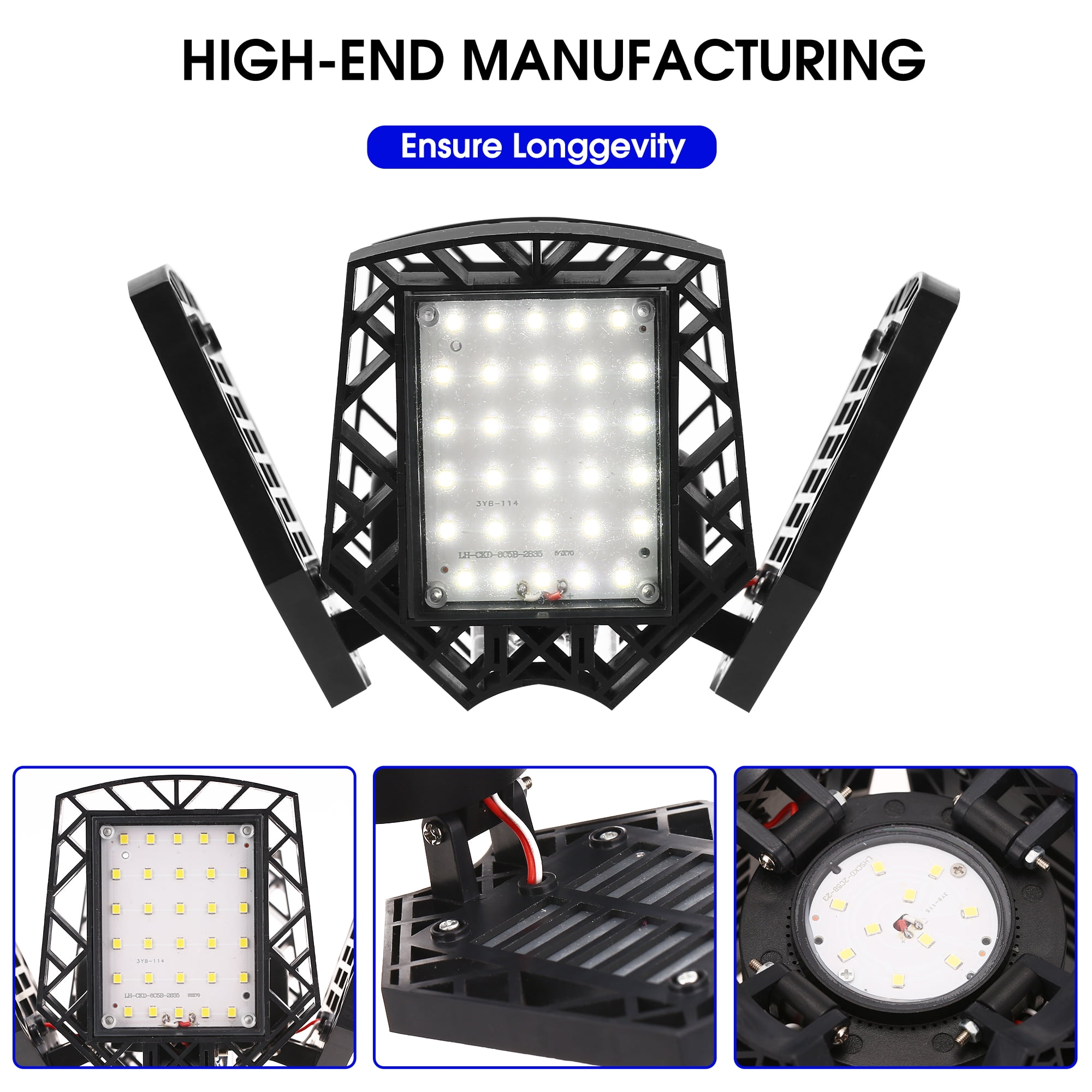 YANSUN  38W 4-Leaf E26 Garage LED Ceiling Light, 6000K Daylight, 8000LM High Brightness Deformable Fixture, for garage, workshop and storage room