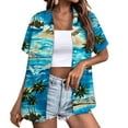 thumbnail image 2 of Huresd Hawaiian Shirts for Women Palm Tree Button Down Short Sleeve Holiday Tropical Blouse Sky Blue 2XL, 2 of 6