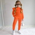 thumbnail image 2 of Staki Girl Fleece Outfit Kids Toddler Girls Clothes Graphic Drop Shoulder Top Print Pants Fall Winter Outfit 3T,4T,5T,6Y,7Y,8Y(Orange,6-7 Years), 2 of 9