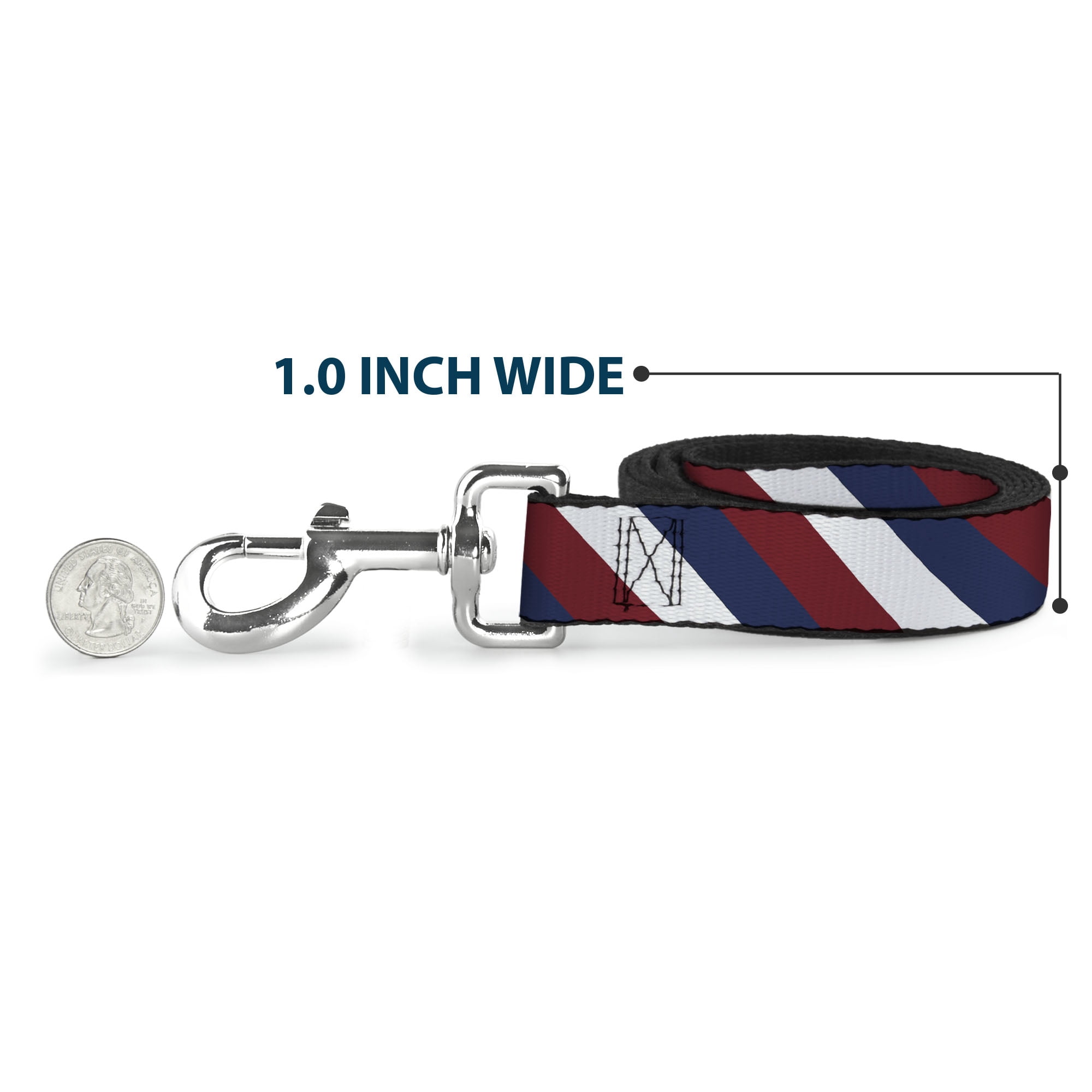 Buckle-Down Pet Leash, Dog Leash, Diagonal Stripe Red White Navy, 6 Feet Long 1.0 Inch Wide