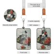 thumbnail image 2 of PU Leather Badge Holder ID Badge Holder with Lanyard for Cards & Credentials Old Train with Flowers, 2 of 6