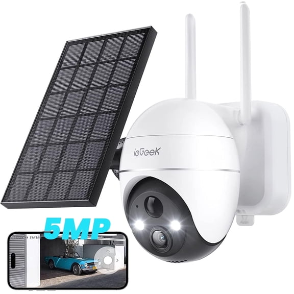 ieGeek 5MP PTZ WiFi Outdoor Wireless Security Cameras Solar, 360° View, Battery Powered Home Surveillance Camera with Color Night Vision, Works with Alexa, 2 Way Audio