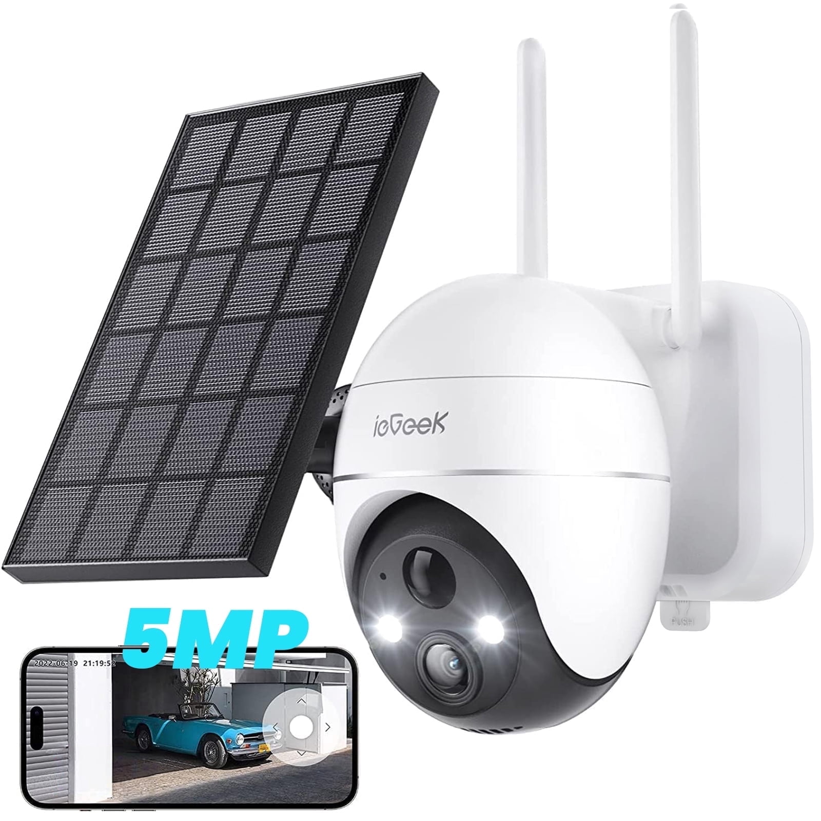 ieGeek 5MP PTZ WiFi Outdoor Wireless Security Cameras Solar, 360° View, Battery Powered Home Surveillance Camera with Color Night Vision, Works with Alexa, 2 Way Audio