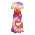 thumbnail image 4 of pimelu Dresses for Women Womens Dresses Loose Flowy Pleated Swing Tunic Maxi Dress with Pocket Summer Trendy Tie-Dye Print Short Sleeve Round Neck Ladies Long Sun Dress, 4 of 5