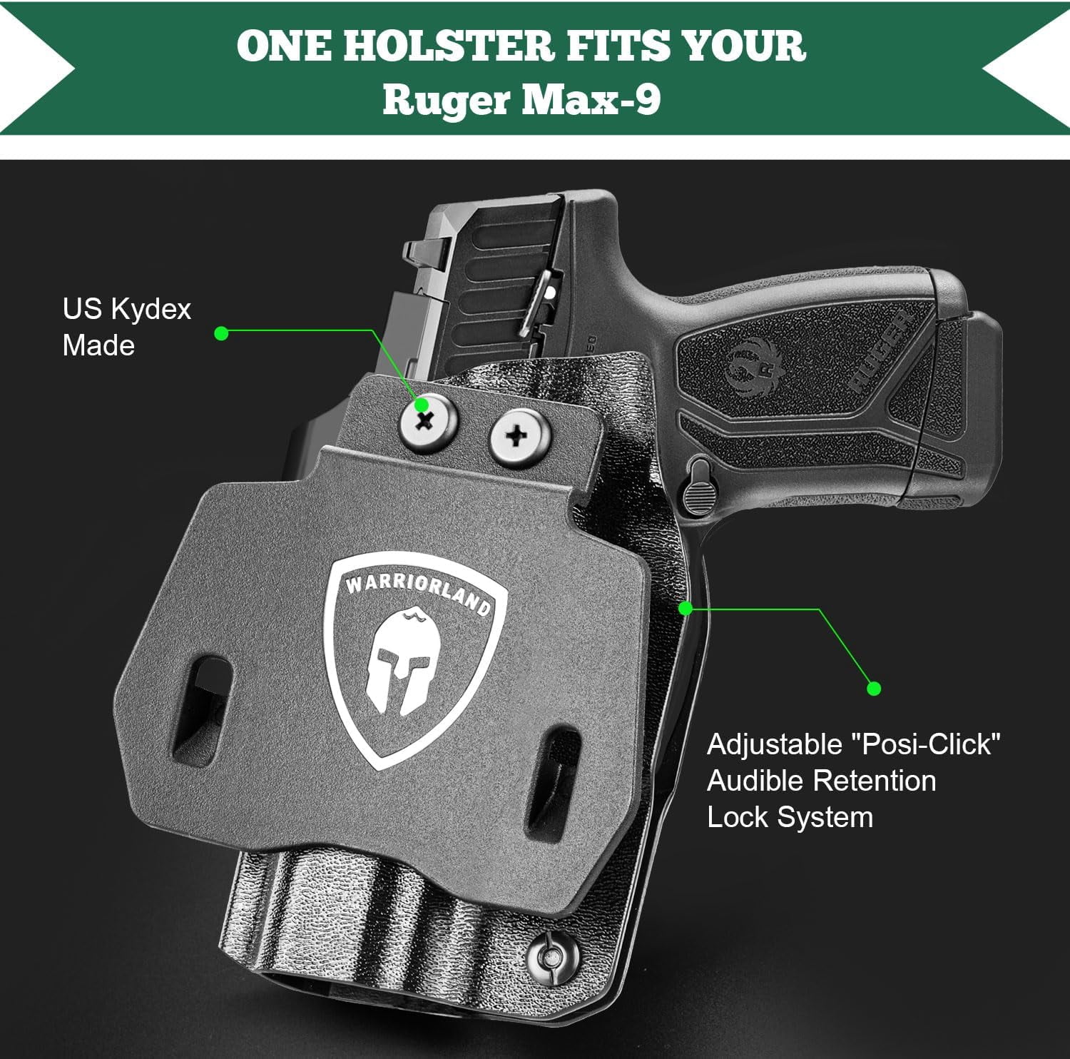 OWB Holster Optics Cut Fit Ruger Max-9 Pistol, Fits 1.5"-1.75" Belt, Optics Cut, Right Hand