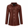 thumbnail image 7 of Afdoent Womens Tops Leather Jacket Pu Snap Button Down Shirt Shacket Long Sleeve Motorcycle Fashion Jacket Tops Elegant, 7 of 7