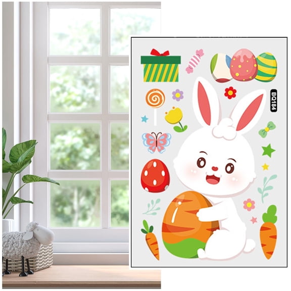 CoreLiving Easter Window Clings Decorations, Festive Spring Holiday Decals for Glass Windows Featuring Whimsical Bunny Radish and Egg Designs for Home and Office