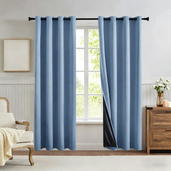 Blackouts Curtains For The Living Room Privacys And Noise Reduction Ring Top Curtains Black-lined Heat-insulating Blackouts Curtains,Blue