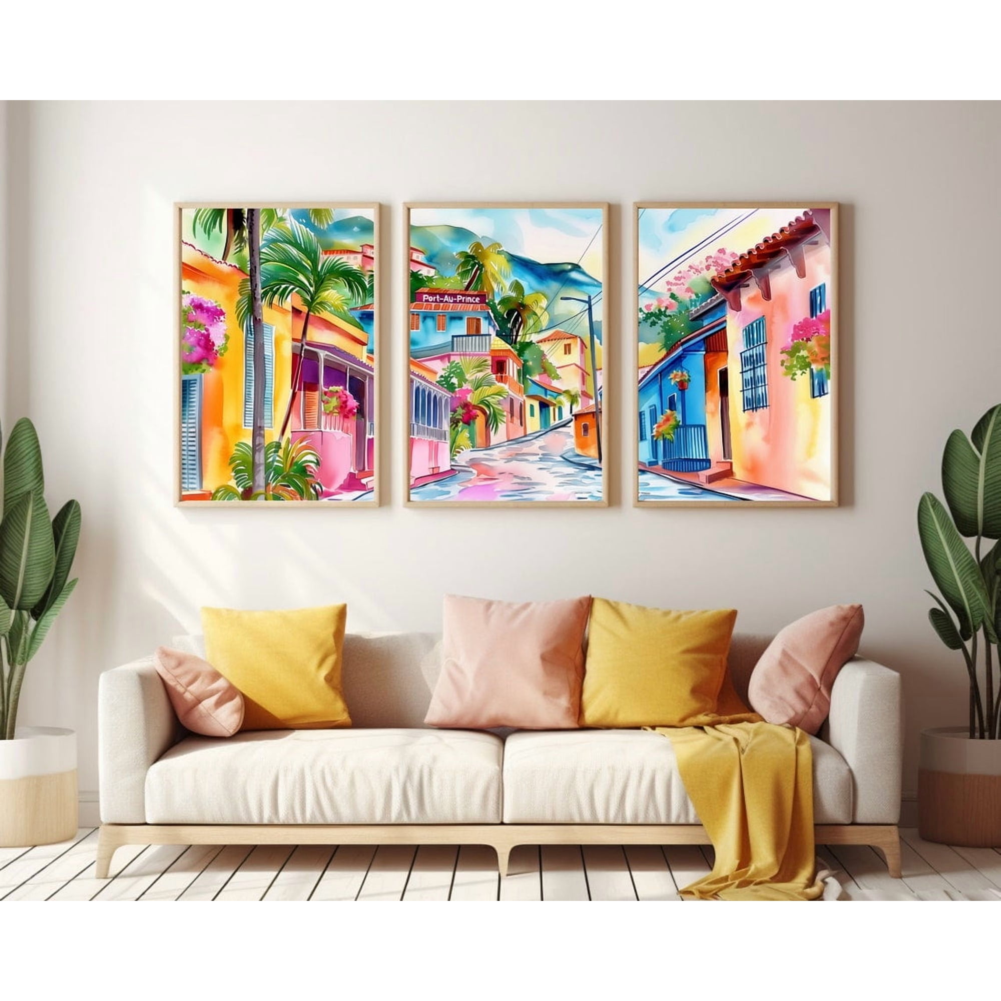 Port Au Prince Poster Haitian City Wall Art Caribbean Travel Decor Colorful Houses Artwork Tropical Island Street Poster Only