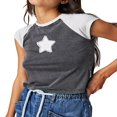 thumbnail image 1 of Women‘s Casual Basic Vintage Star Pattern Short Sleeves Slim Fit Crop Tops T-Shirts, 1 of 4