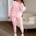 thumbnail image 2 of YUGYXL Women's Sweater Set 2 Piece Outfits Long Sleeve Knit Crew Neck Pullover Top Drawstring Pants Yoga Leggings Loungewear Pink XXXXL, 2 of 6