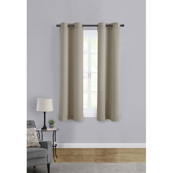 Mainstays Room Darkening Grommet Curtain Panel Pair, Set of 2, Beige, 30"W x 63"L