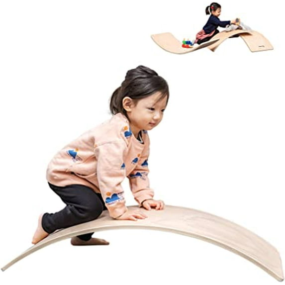 Dovin Wooden Wobble Balance Board for Kids and Yoga (Gentle Curve and Handle) – Handles Large