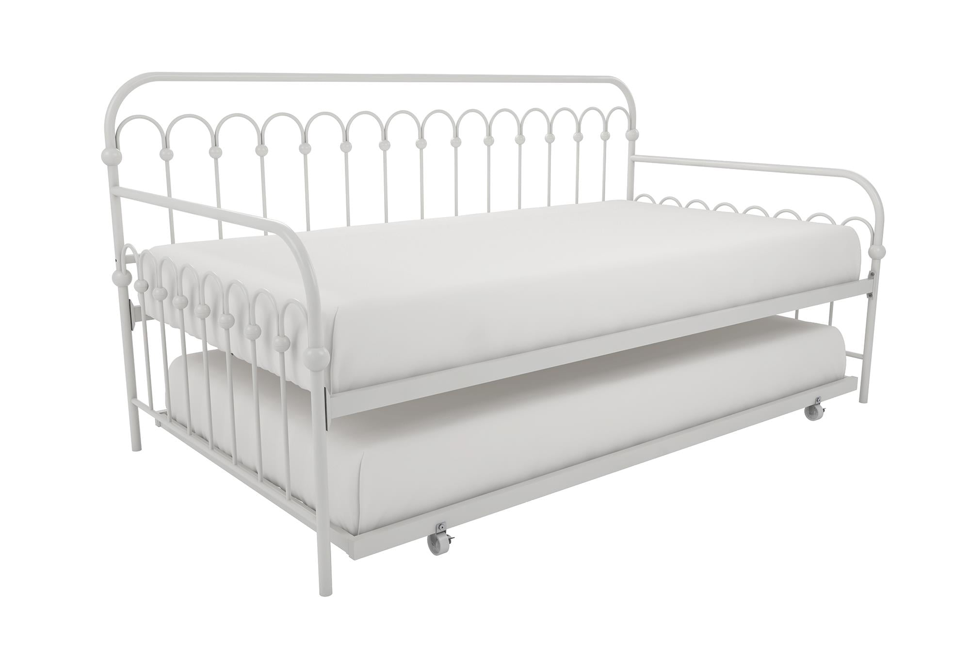 Novogratz Bright Pop Metal Daybed with Roll Out Trundle - Chic, Stylish, Space-Saving Design - Includes Sturdy Steel Slats (Off White, Twin)