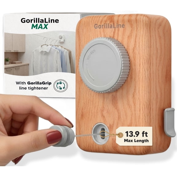 GorillaLine Max - Retractable Clothesline Indoor Outdoor Clothes Line - Heavy Duty Clothes Drying Laundry Line - Wall Mounted Drying Rack - Air Dry Clothing - Max Tighten with GorillaGrip