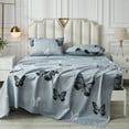 thumbnail image 3 of Move Over 4 pcs Butterfly Sheet Set Twin Grey Fitted Sheet Chic Butterflies Pattern All Around Elastics Deep Pocket Sheet, 3 of 8