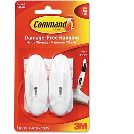 Command General Purpose Plastic 2-pack Medium Hooks, 3lb. Capacity