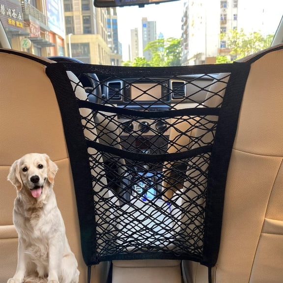 3-Pocket Car Mesh Organizer Net: Seat Back Storage Pouch, Backseat Pet/Kids Separation Barrier, Multi-Purpose Cargo Holder (Tissue/Purse/Phones), Driver Travel Storage Netting (High-Elastic Stretch)
