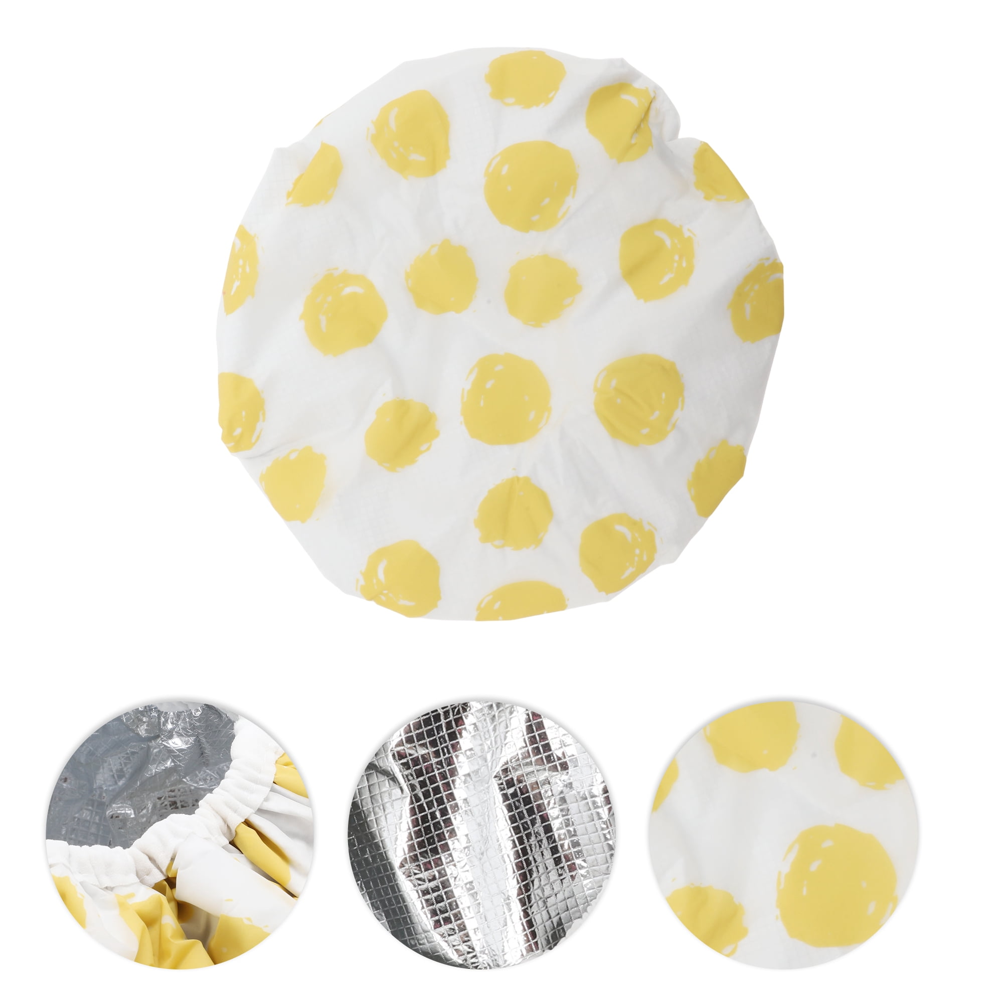 Unique Bargains Women Durable Dots Shower Cap Yellow 1 Pc