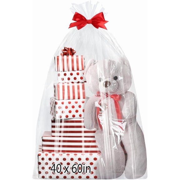 8 PCS Extra Large Cellophane Gift Bags 40x60 Inch Jumbo Huge Clear Plastic Storage Bags Cellophane Wrap for Big Plush Toys EasterGifts Suitcase Mini Bikes Car Seats 2.5 Mil Thick