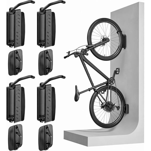 Heavy Duty Swivel Bike Wall Mount, 77 lb Capacity Bike Rack for Garage, Adjustable Indoor Bike Storage Hanger for MTB, Road, Hybrid & E-Bikes, Space-Saving Vertical Bike Holder, 4 Pack